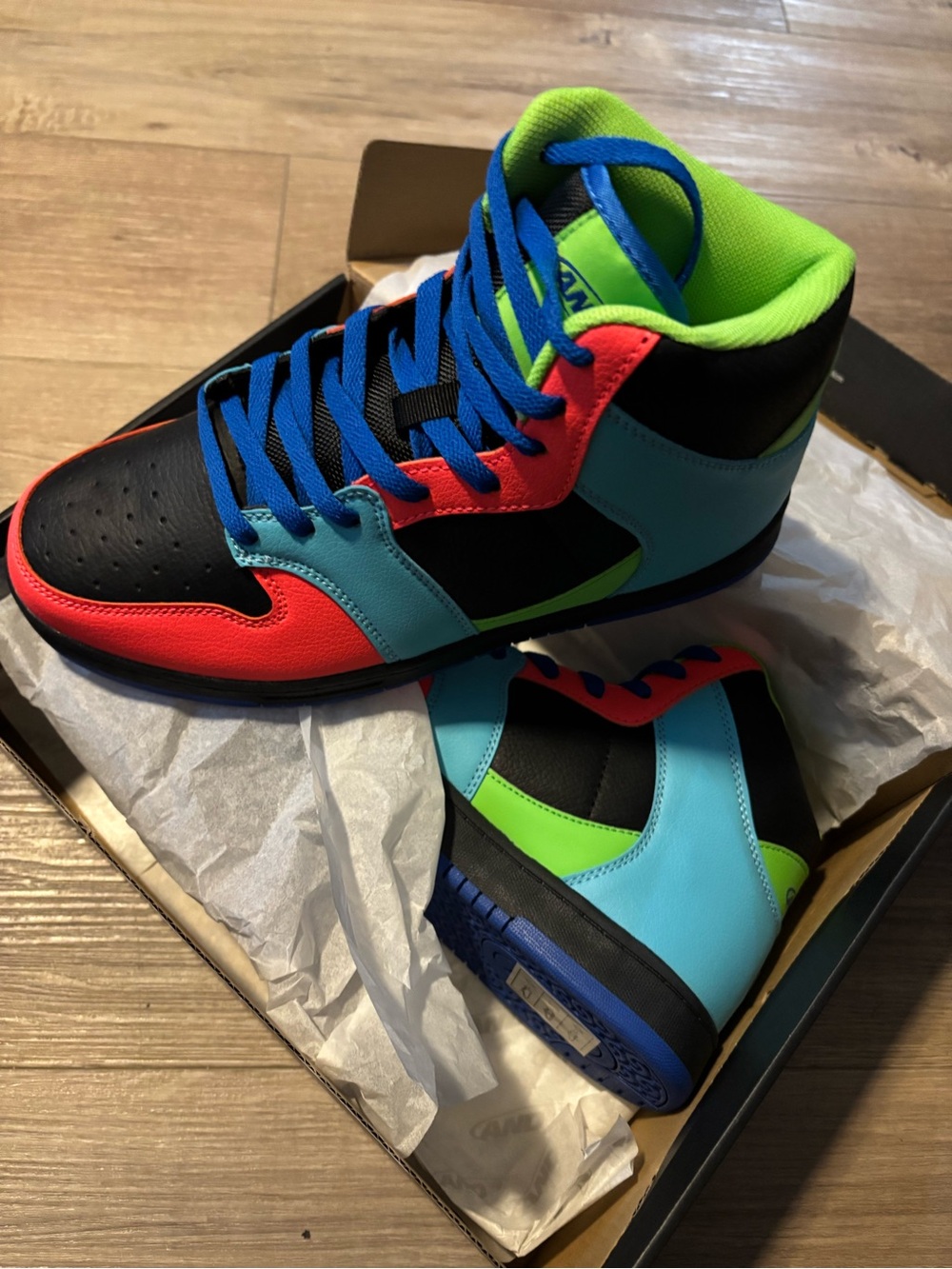 And1 Men's High-Top Sneakers in Black, Neon Green, Blue & Coral